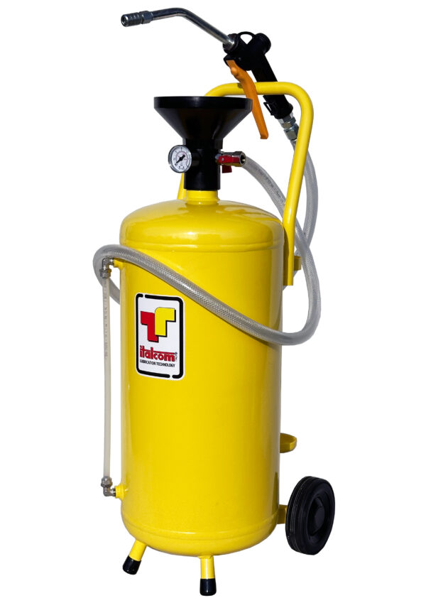 Distributore d’ olio pneumatico carrellato, capacità serbatoio 24 litri