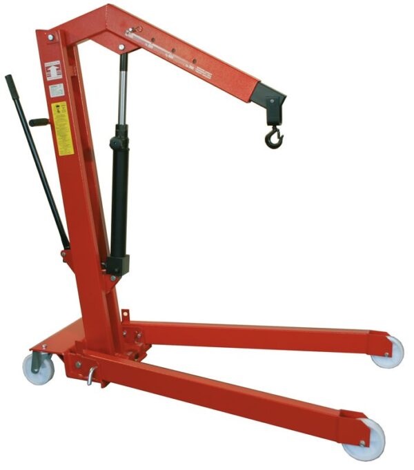 Grue hydraulique double effet pliant 500 kg sur roues.