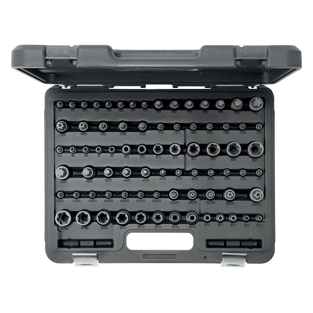 JEU DE 77 OUTILS TORX ET TORX PLUS - FIXATION 1/4'', 3/8'', 1/2''